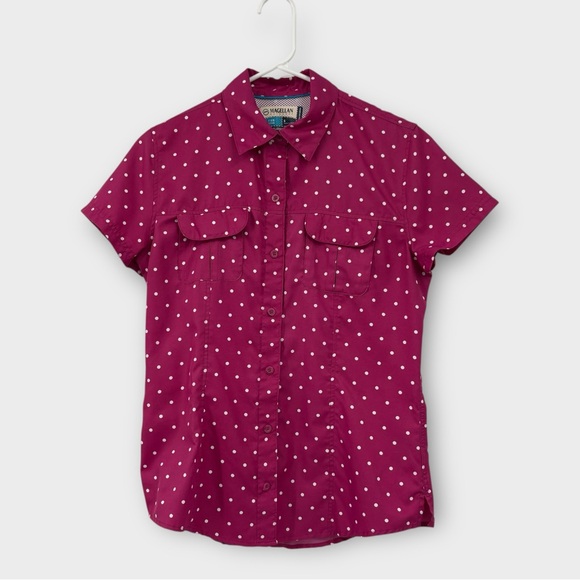 Magellan Fishing Hiking Short Sleeve Button Down Top in Pink Polka Dot Size S - Picture 3 of 7